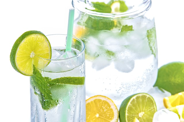 Glass of water with lemon and lime in
