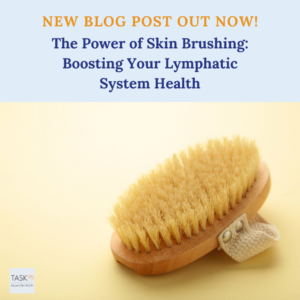 Title 'The Power of skin brushing: Boosting your lymphatic system health'. written above a picture of a skin brush.